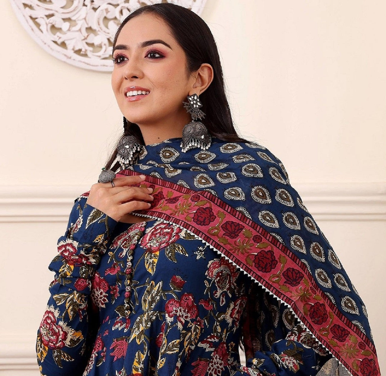 Morpichh Floral Printed Rayon Anarkali Kurta Set with Dupatta
