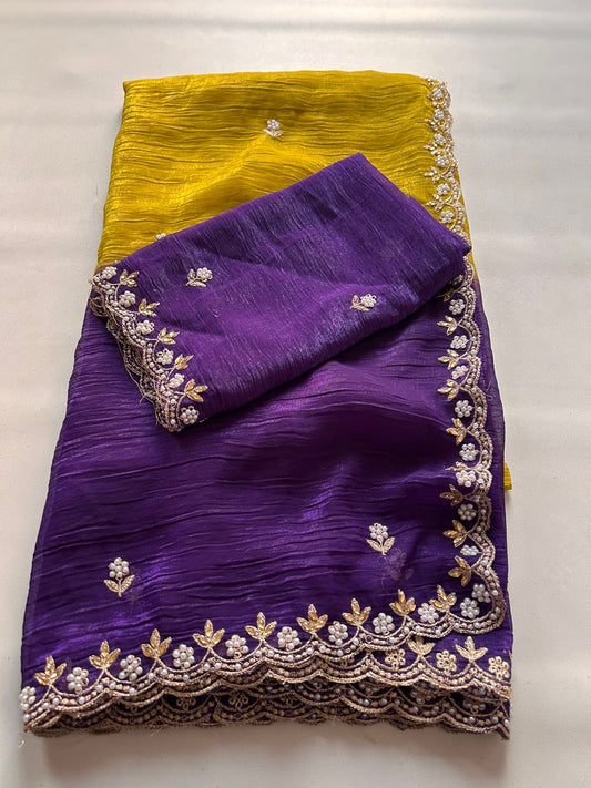 Crunchy chiffon crush silk saree