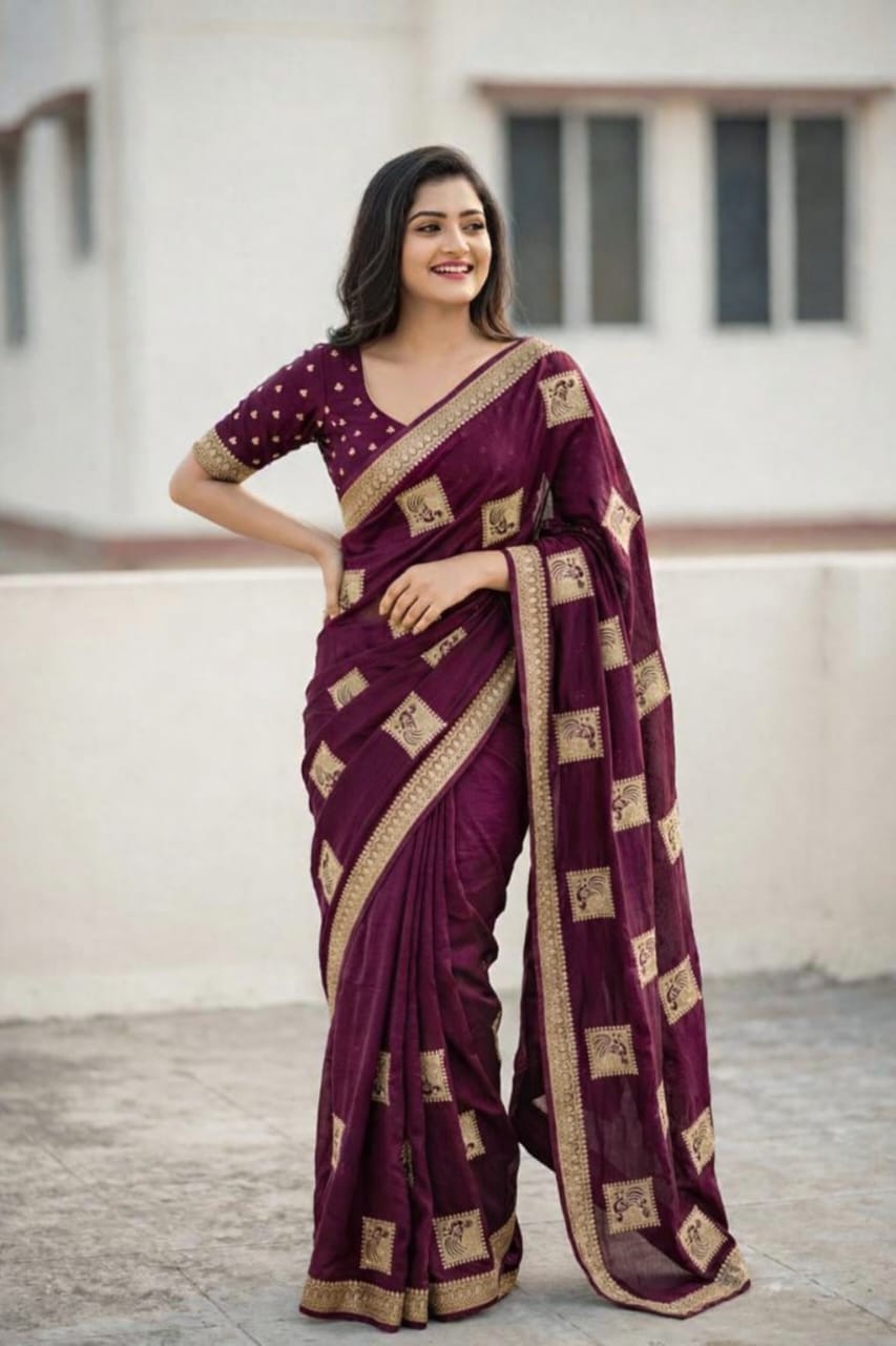 Heavy Zari Embroidery with stone work saree