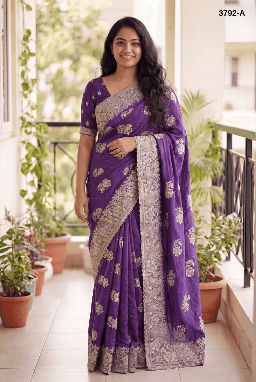 Fancy Silver Zari Embroidery saree wholesale saree suppliers