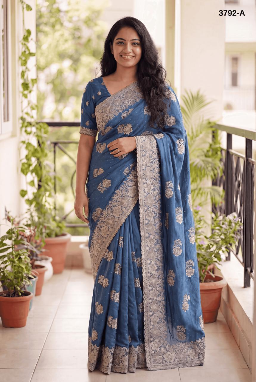 Fancy Silver Zari Embroidery saree wholesale saree suppliers