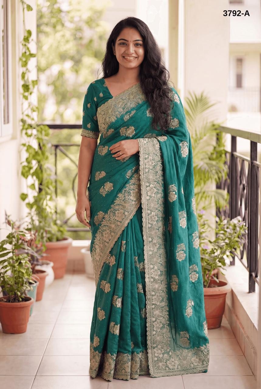 Fancy Silver Zari Embroidery saree wholesale saree suppliers