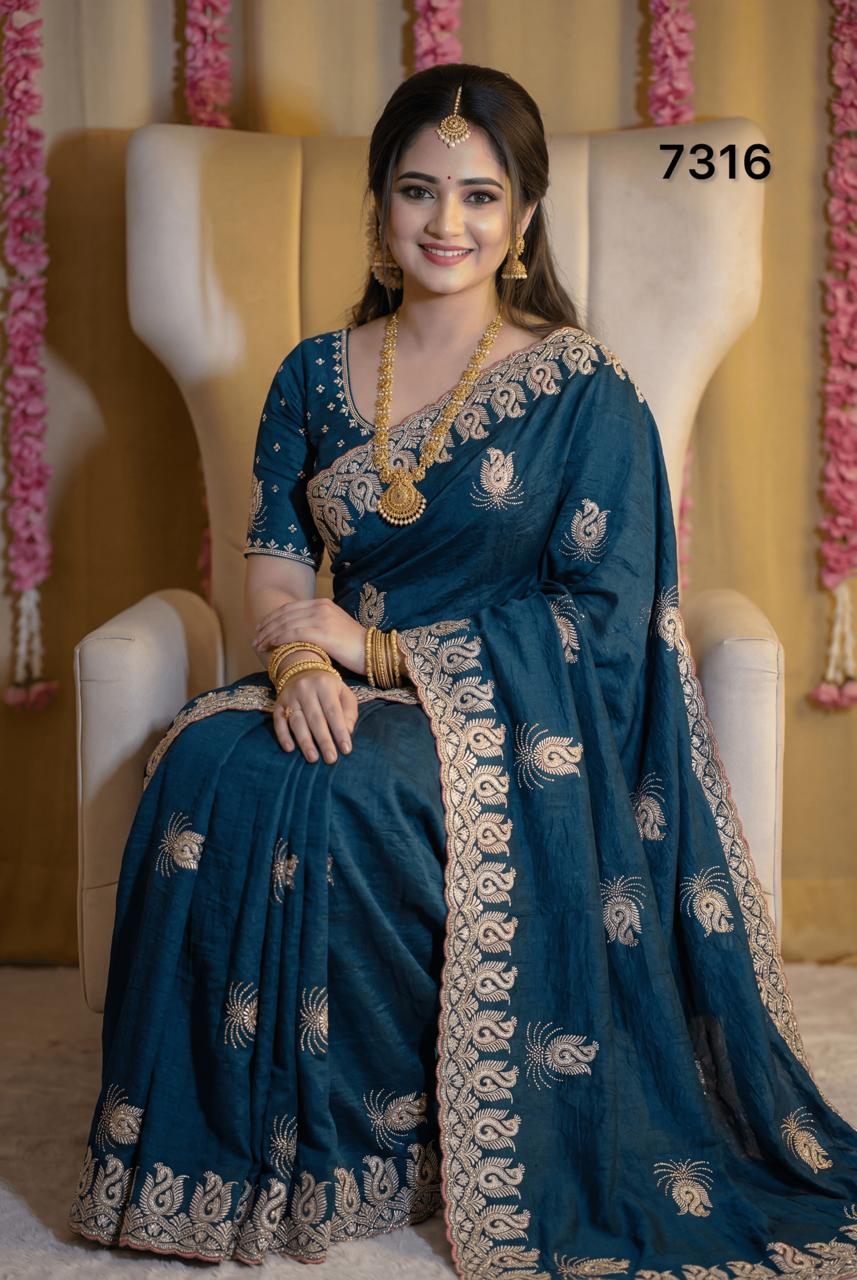 Heavy Multicoloured Thread &Zari Embroidery Work With Stone In all over saree wholesale saree suplier