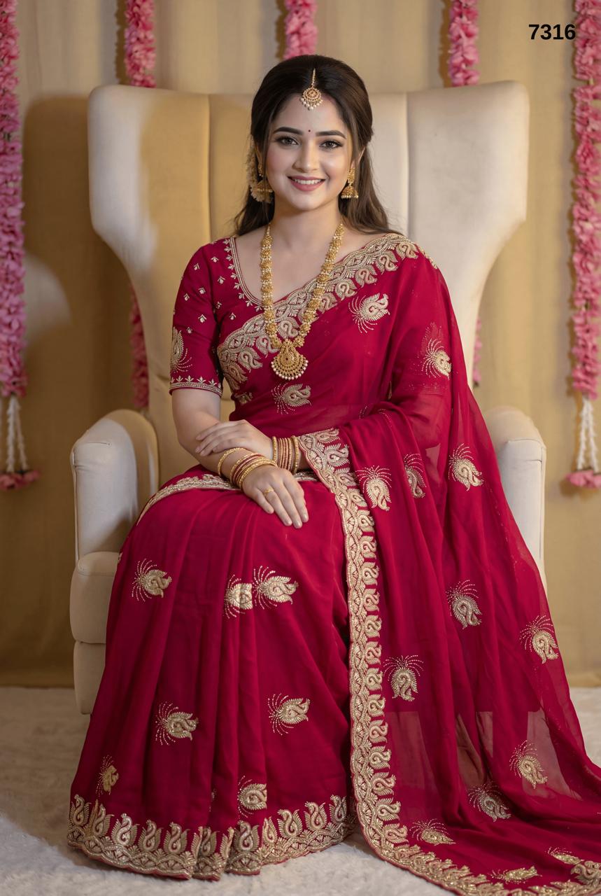 Heavy Multicoloured Thread &Zari Embroidery Work With Stone In all over saree wholesale saree suplier