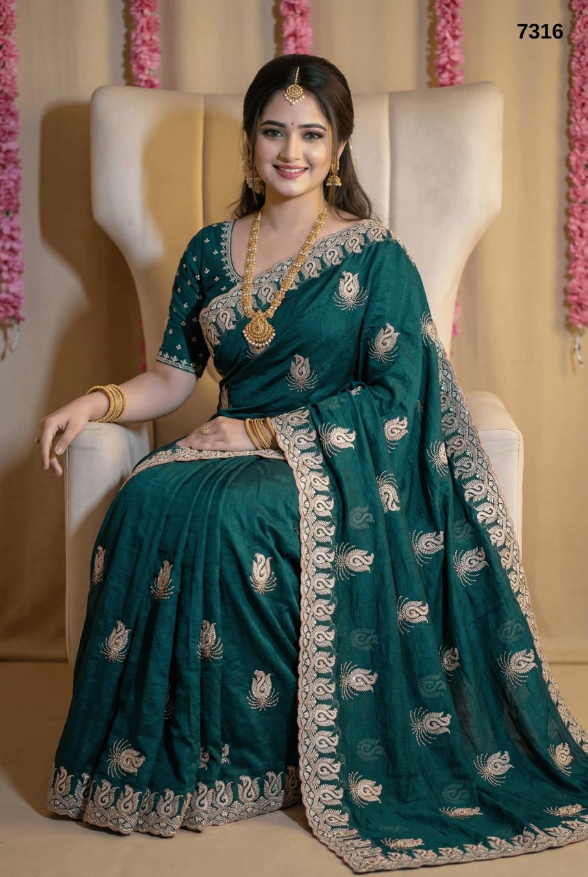 Heavy Multicoloured Thread &Zari Embroidery Work With Stone In all over saree wholesale saree suplier