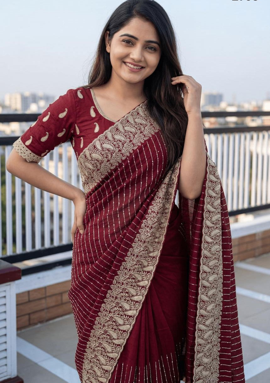 Fancy Silver Zari Saree