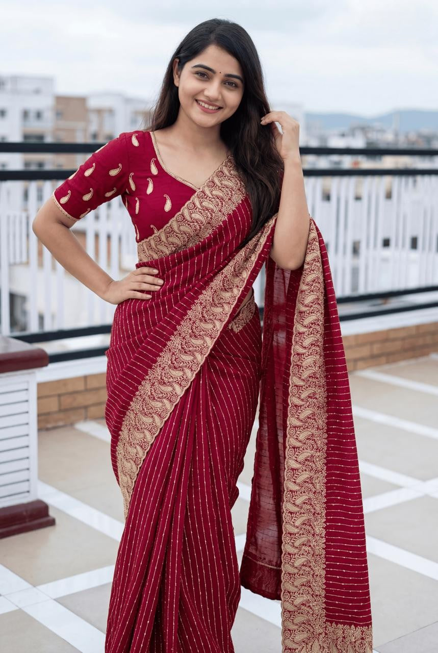 Fancy Silver Zari Saree