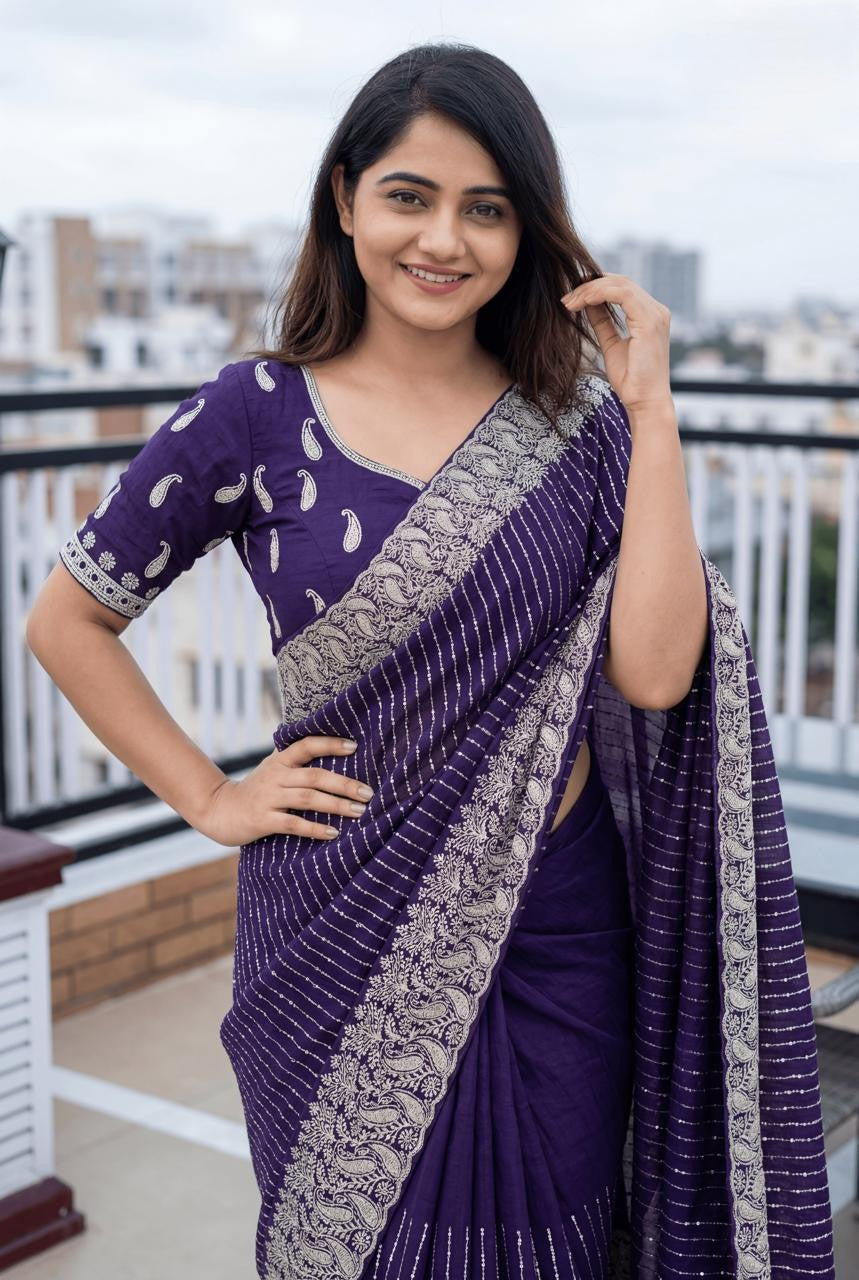 Fancy Silver Zari Saree