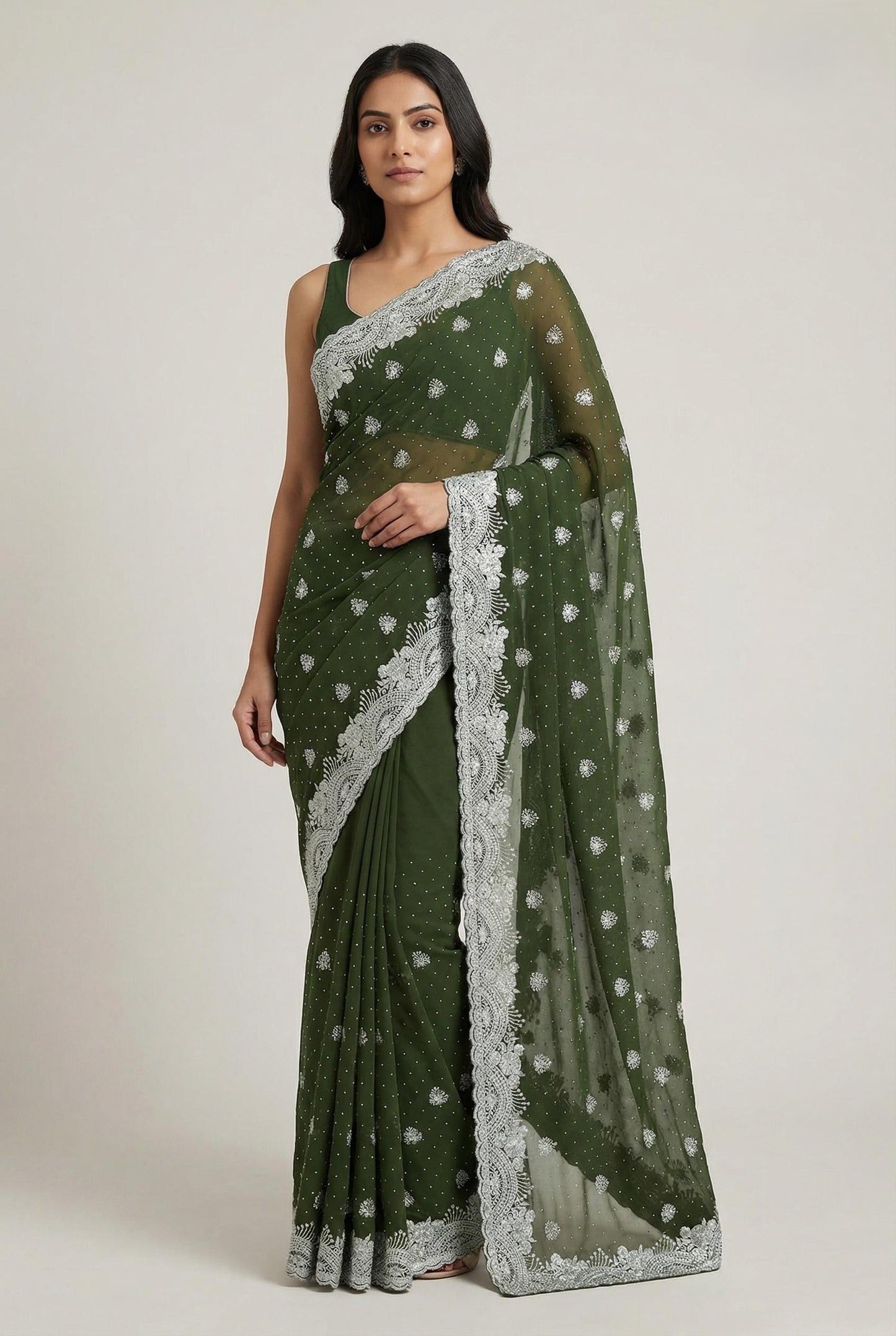 Heavy Silve Zari Saree
