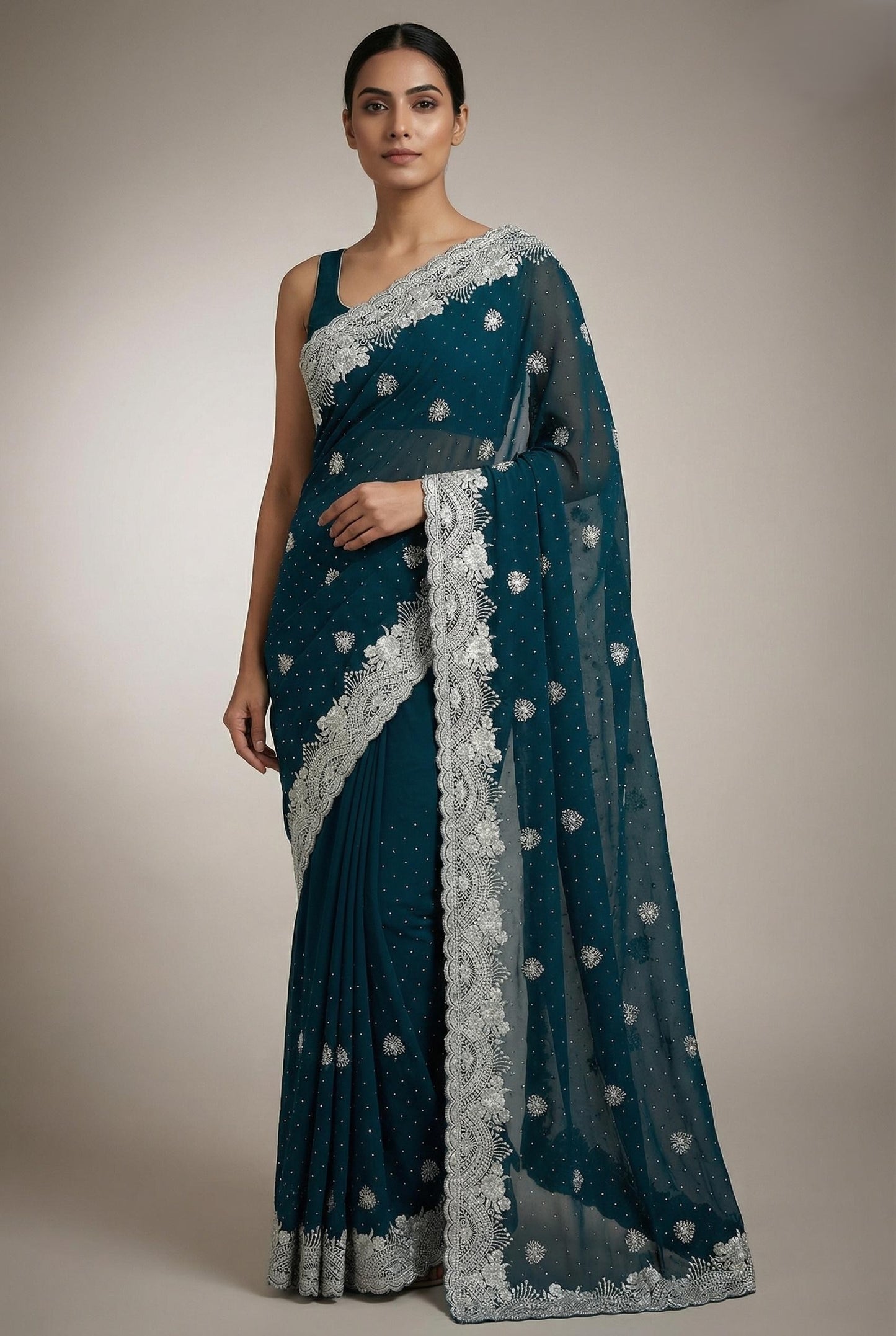 Heavy Silve Zari Saree