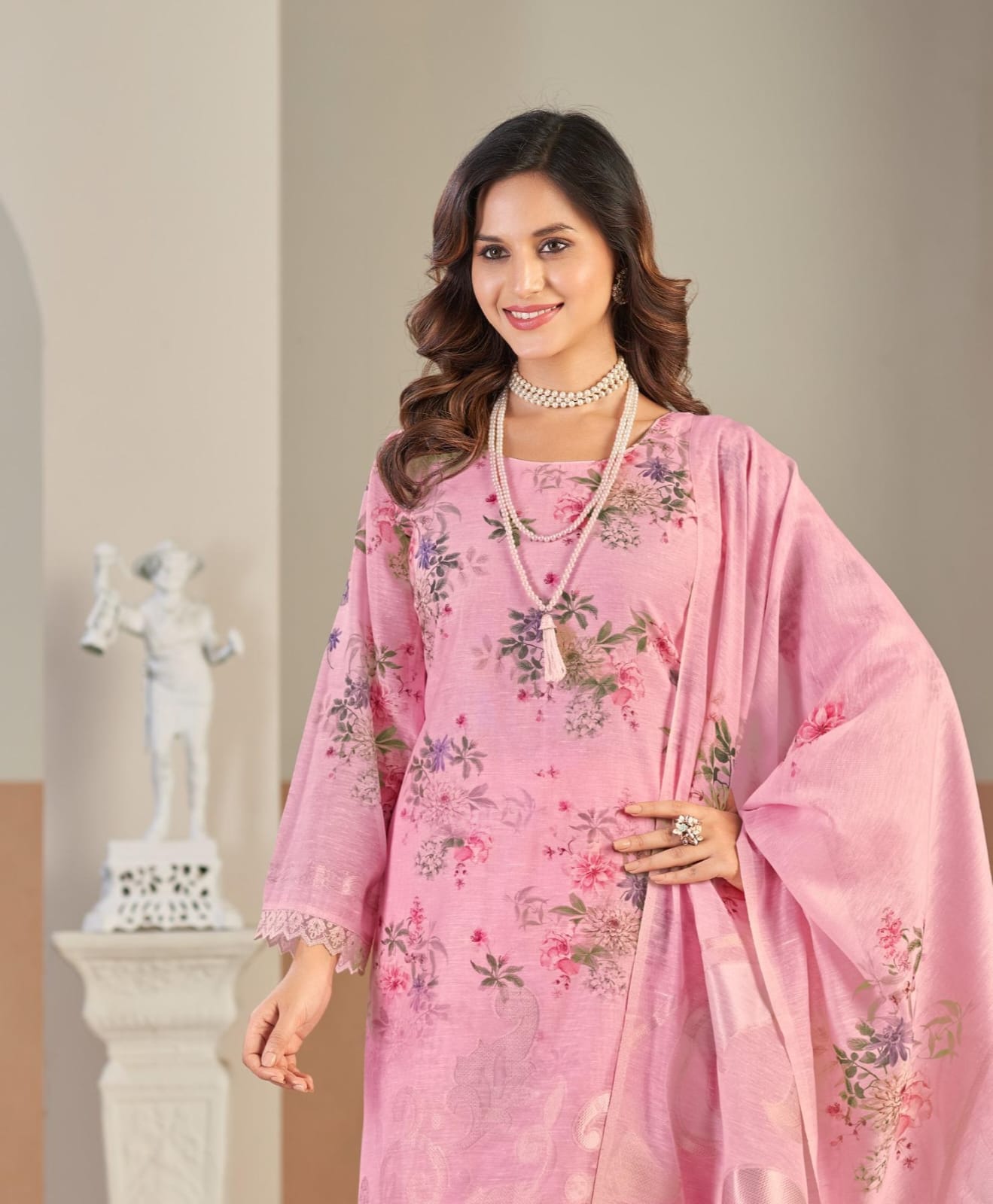 PURE LILEN  JAQUARD DIGITAL PRINT WITH   LESS  SALWAR KAMEEZ