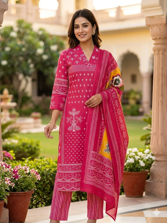 Pure Cotton Jaipuri  print kuri