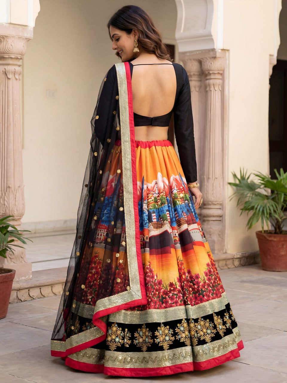 Blouse with Digital Printed Scenic Lehenga Choli