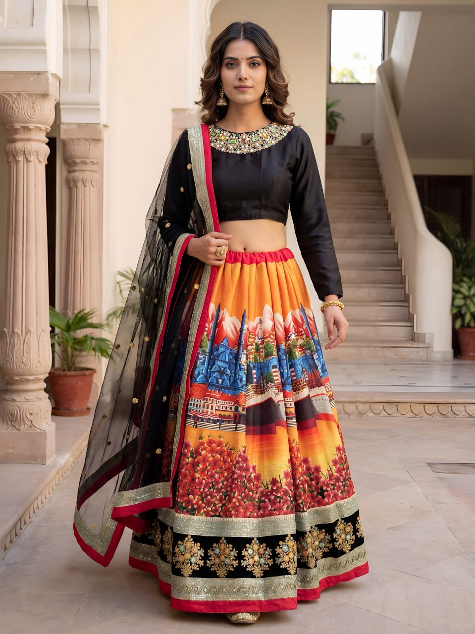 Blouse with Digital Printed Scenic Lehenga Choli
