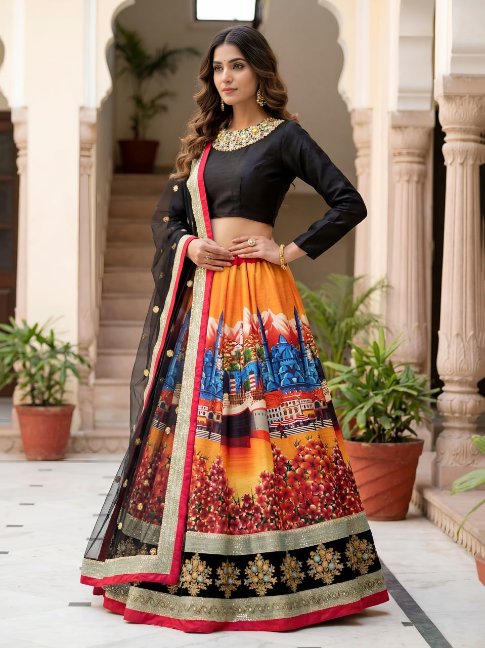 Blouse with Digital Printed Scenic Lehenga Choli