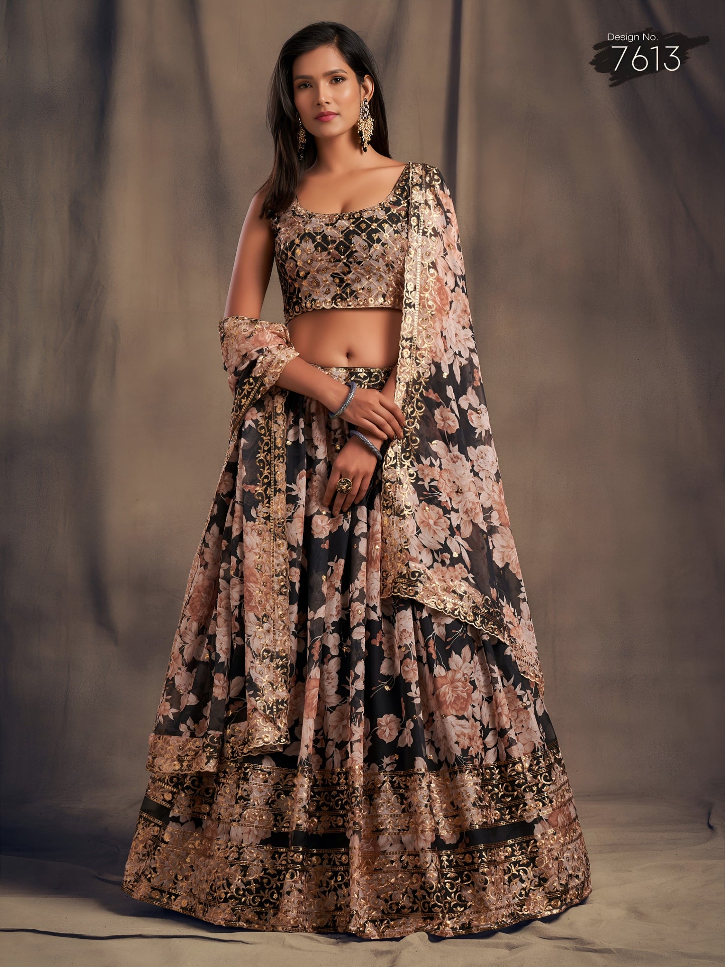 Black Floral Printed Designer Lehenga Choli