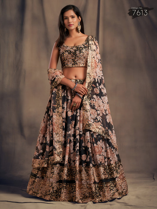 Black Floral Printed Designer Lehenga Choli