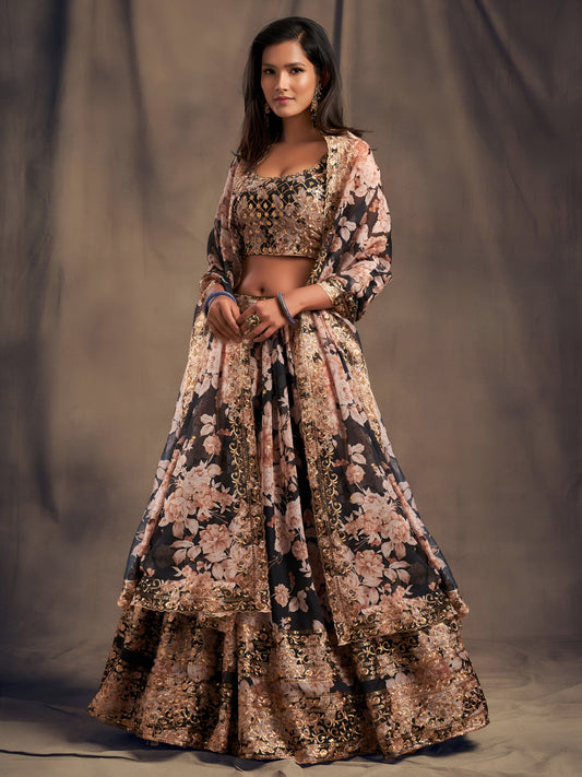Black Floral Printed Designer Lehenga Choli