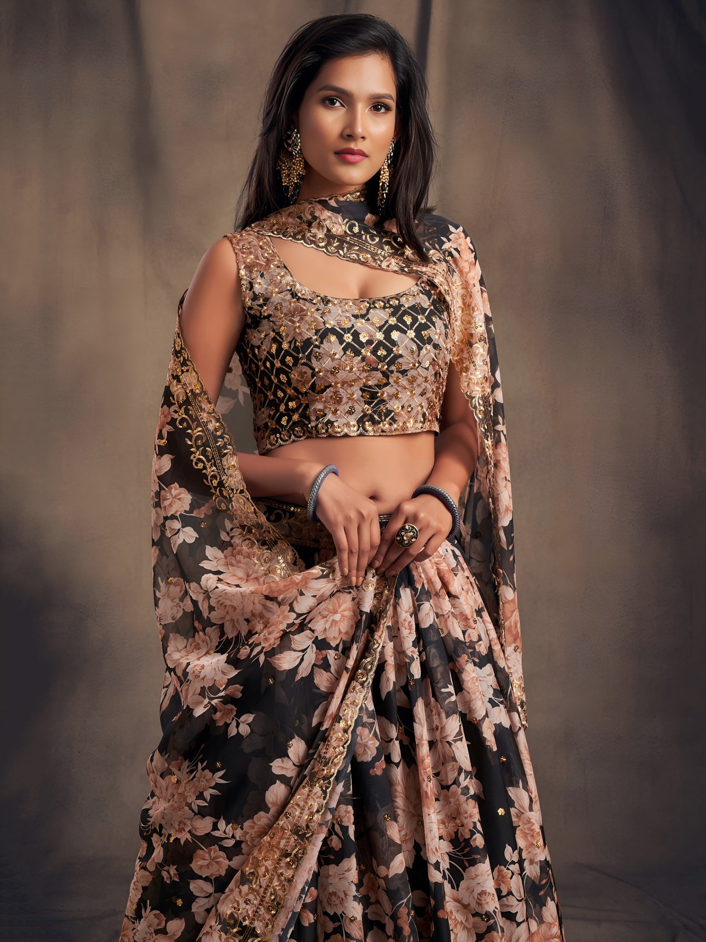 Black Floral Printed Designer Lehenga Choli