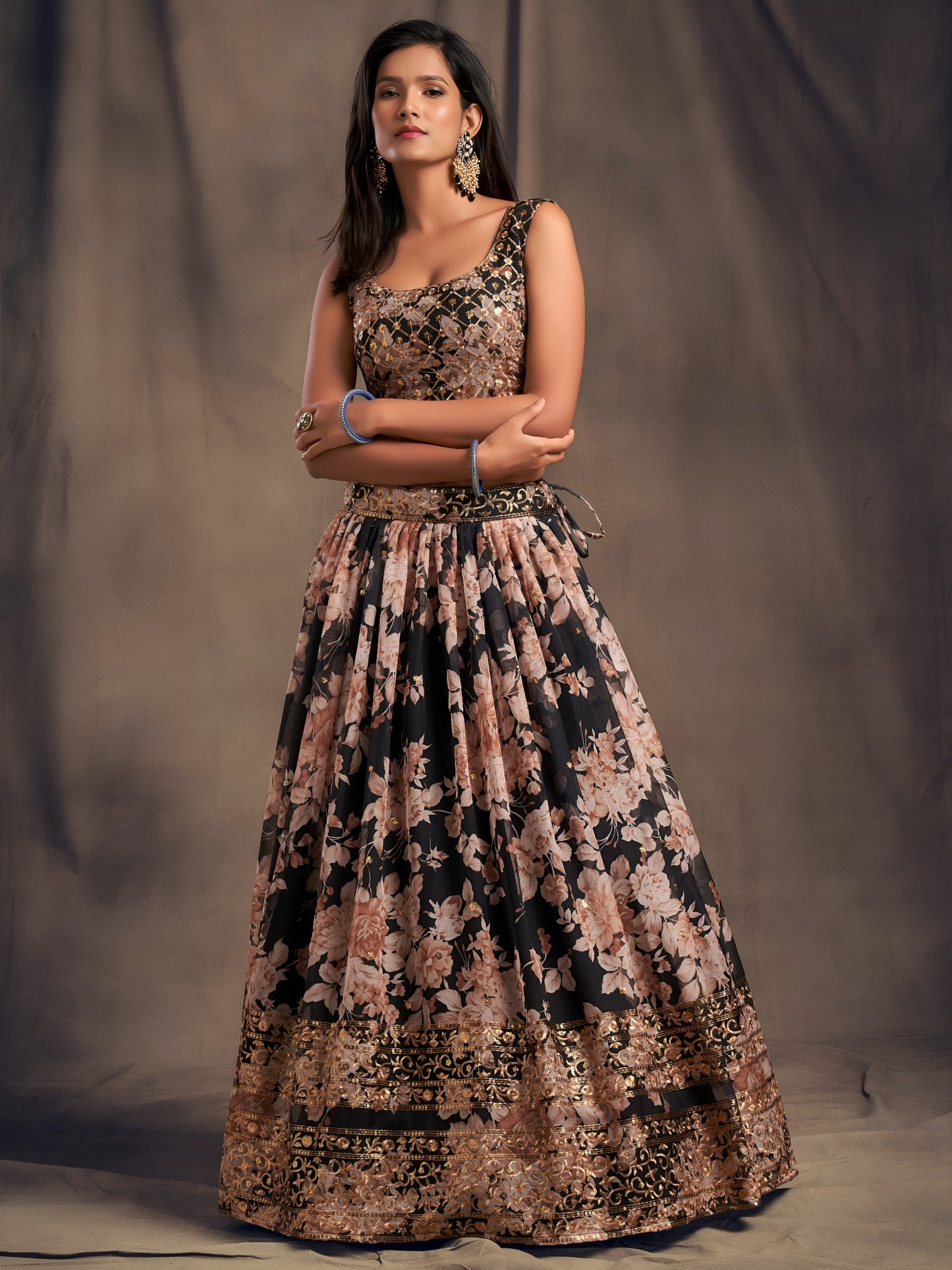 Black Floral Printed Designer Lehenga Choli