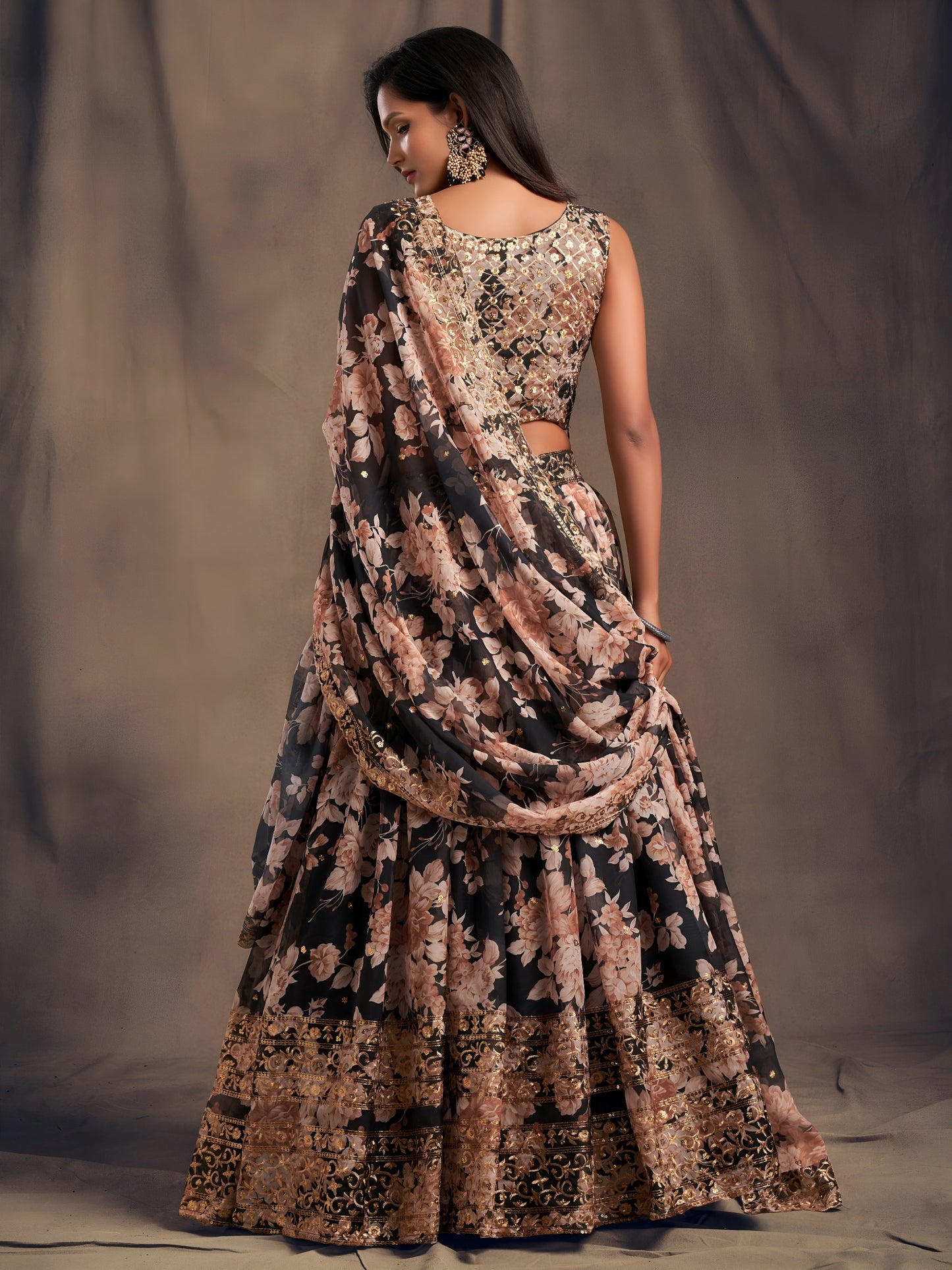 Black Floral Printed Designer Lehenga Choli
