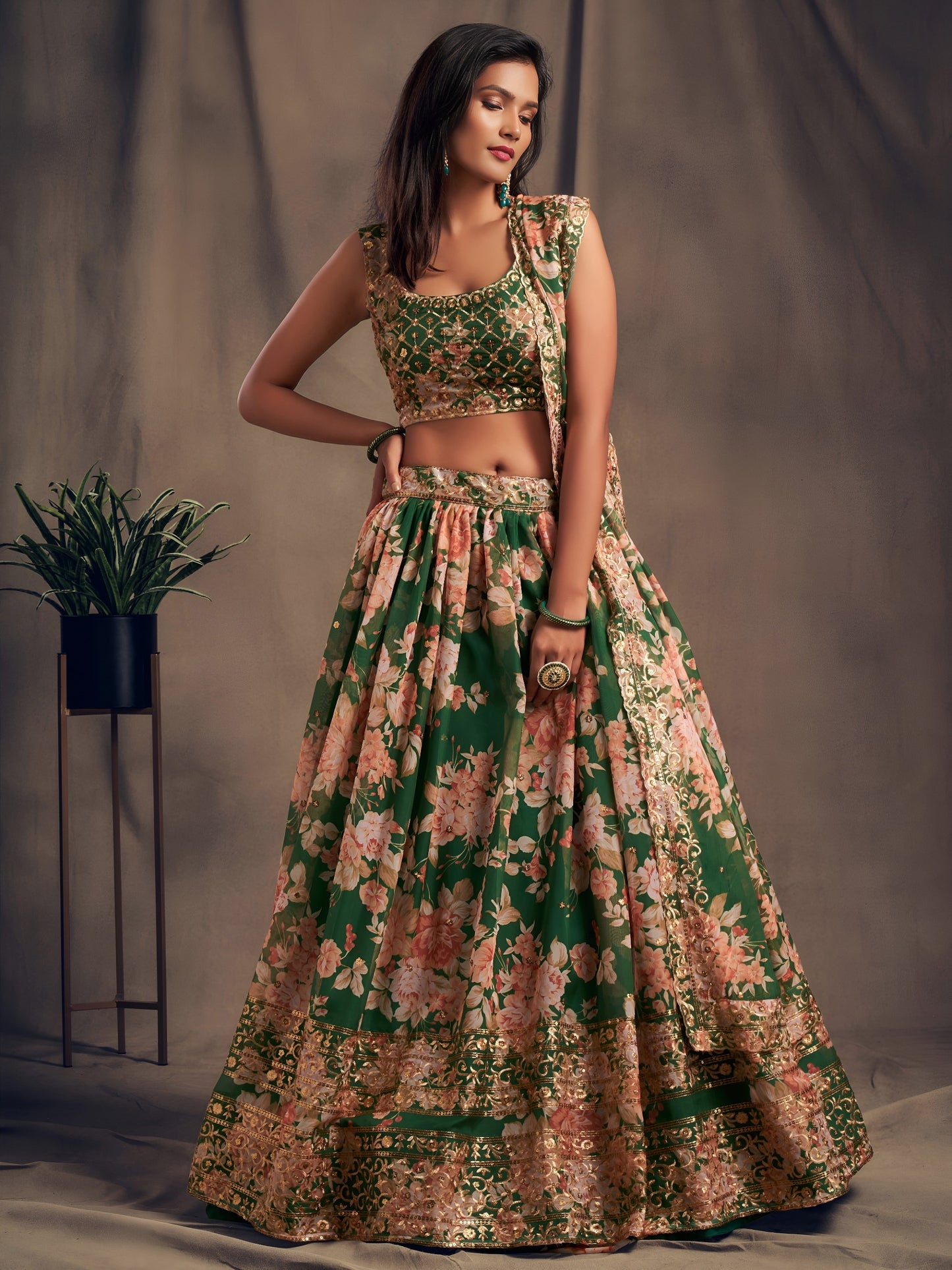 Green Floral Printed Designer Lehenga Choli