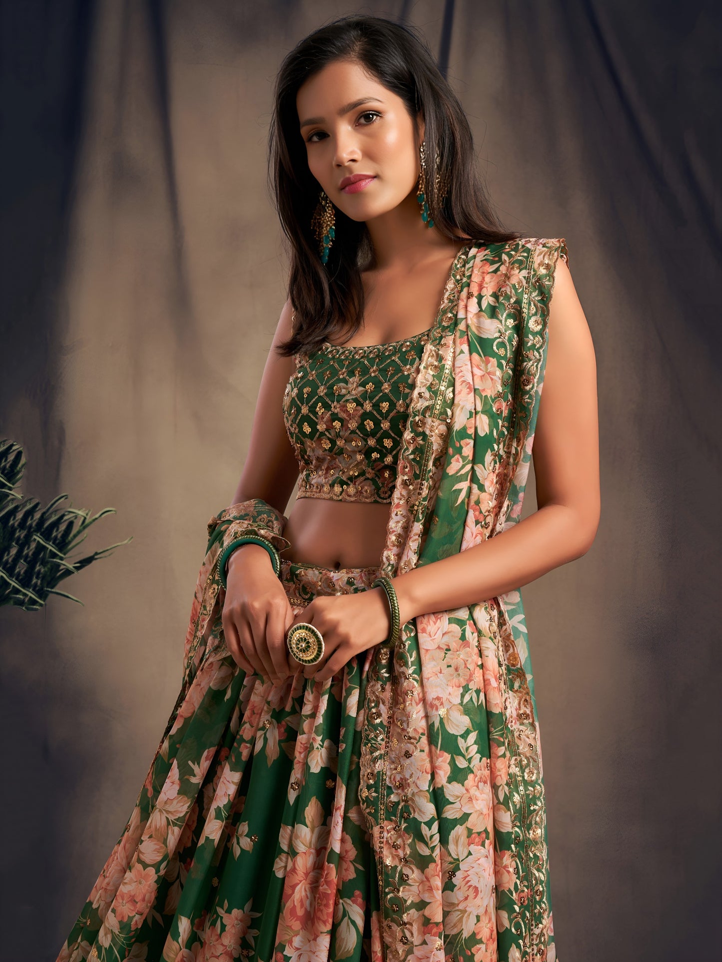 Green Floral Printed Designer Lehenga Choli