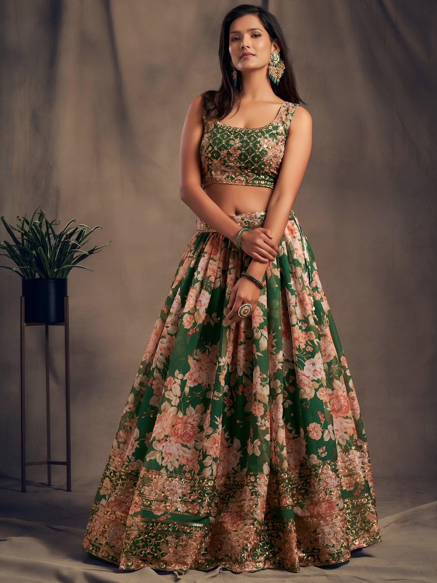Green Floral Printed Designer Lehenga Choli