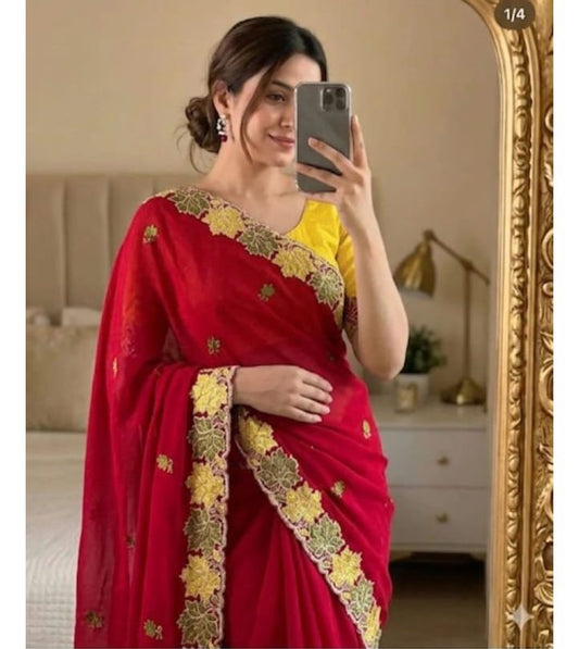 rangoli crush silk with beautiful embroidery  work with cut work border saree
