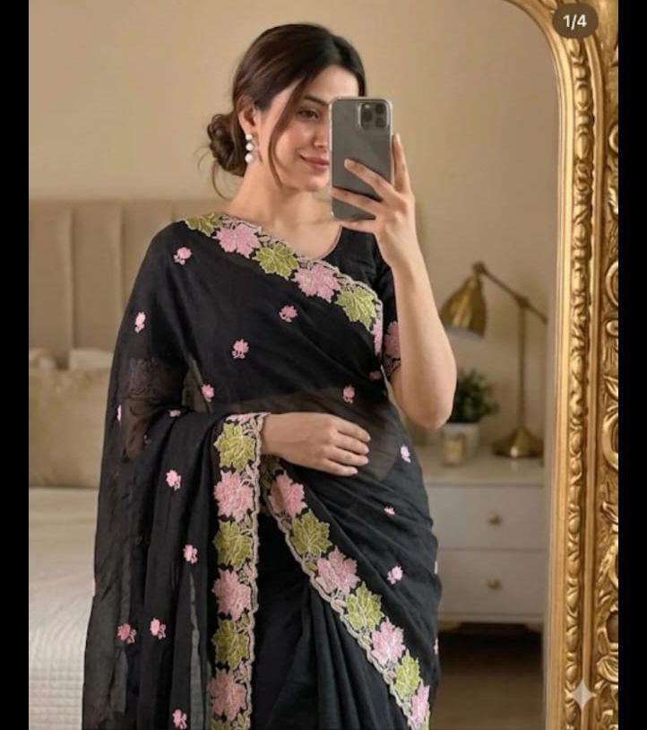 rangoli crush silk with beautiful embroidery  work with cut work border saree