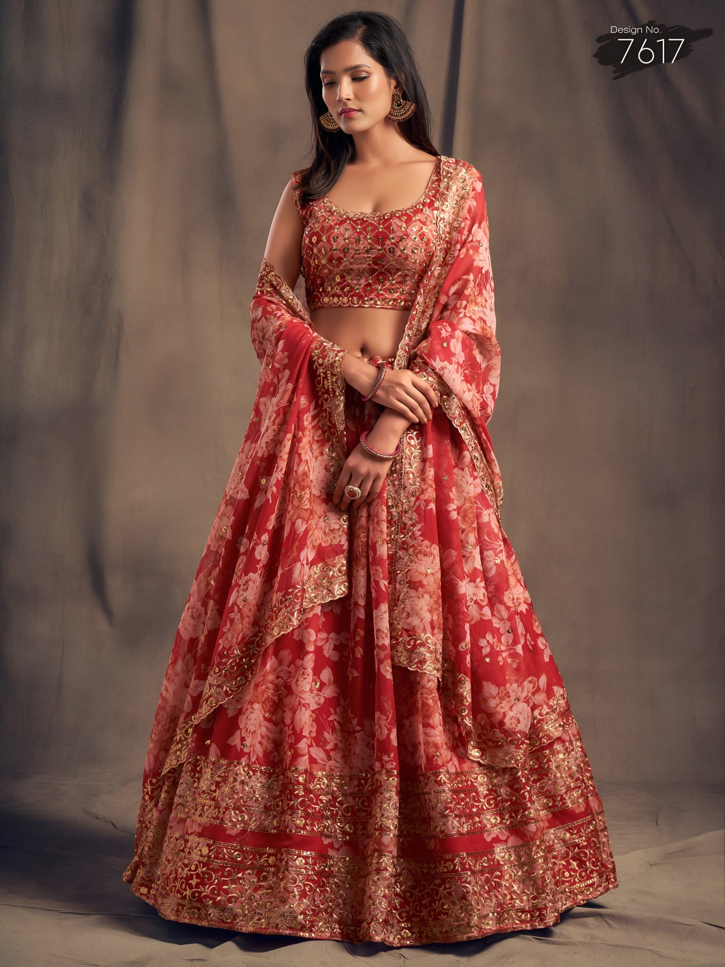 Red Floral Printed Designer Lehenga Choli