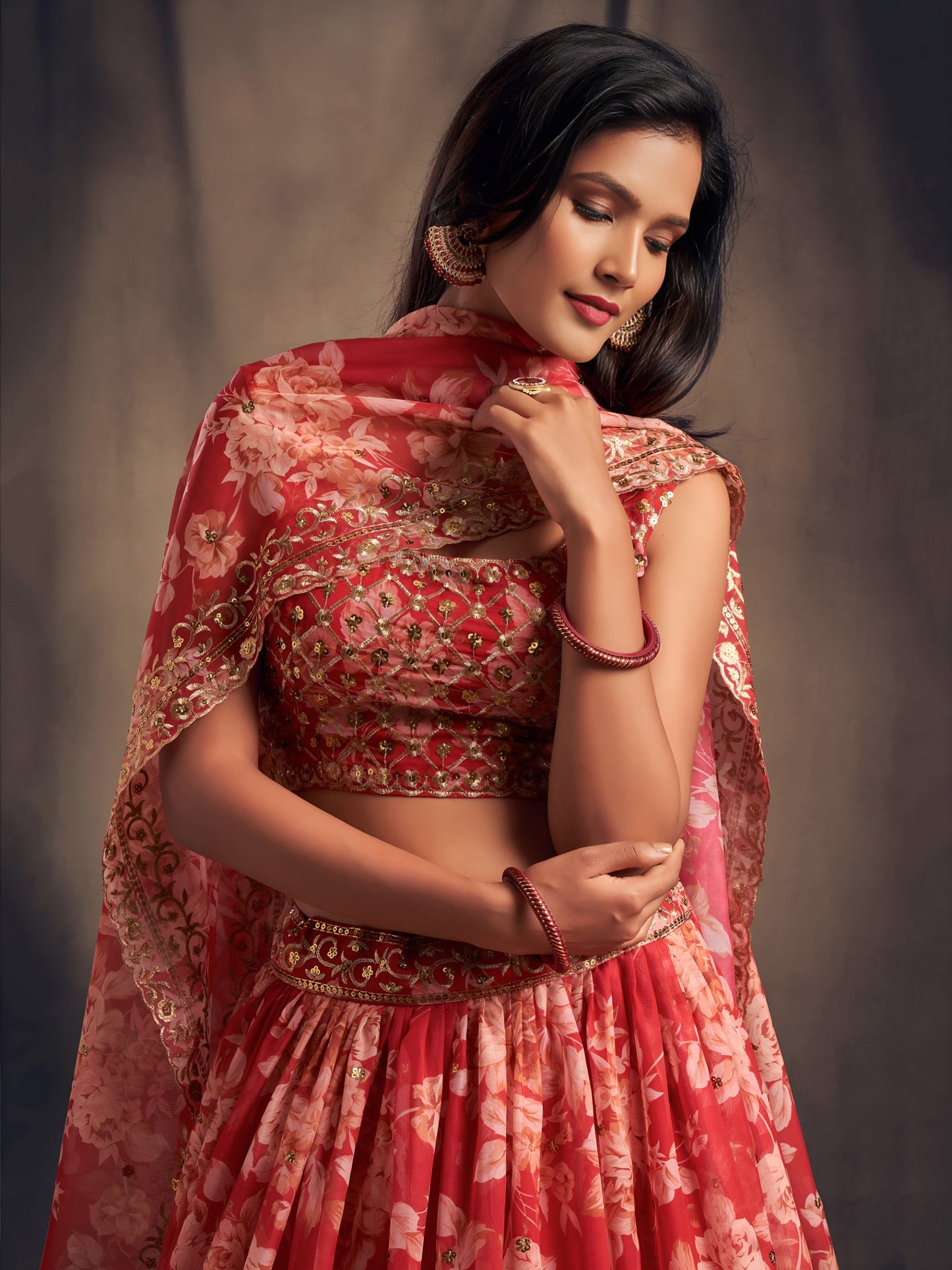 Red Floral Printed Designer Lehenga Choli