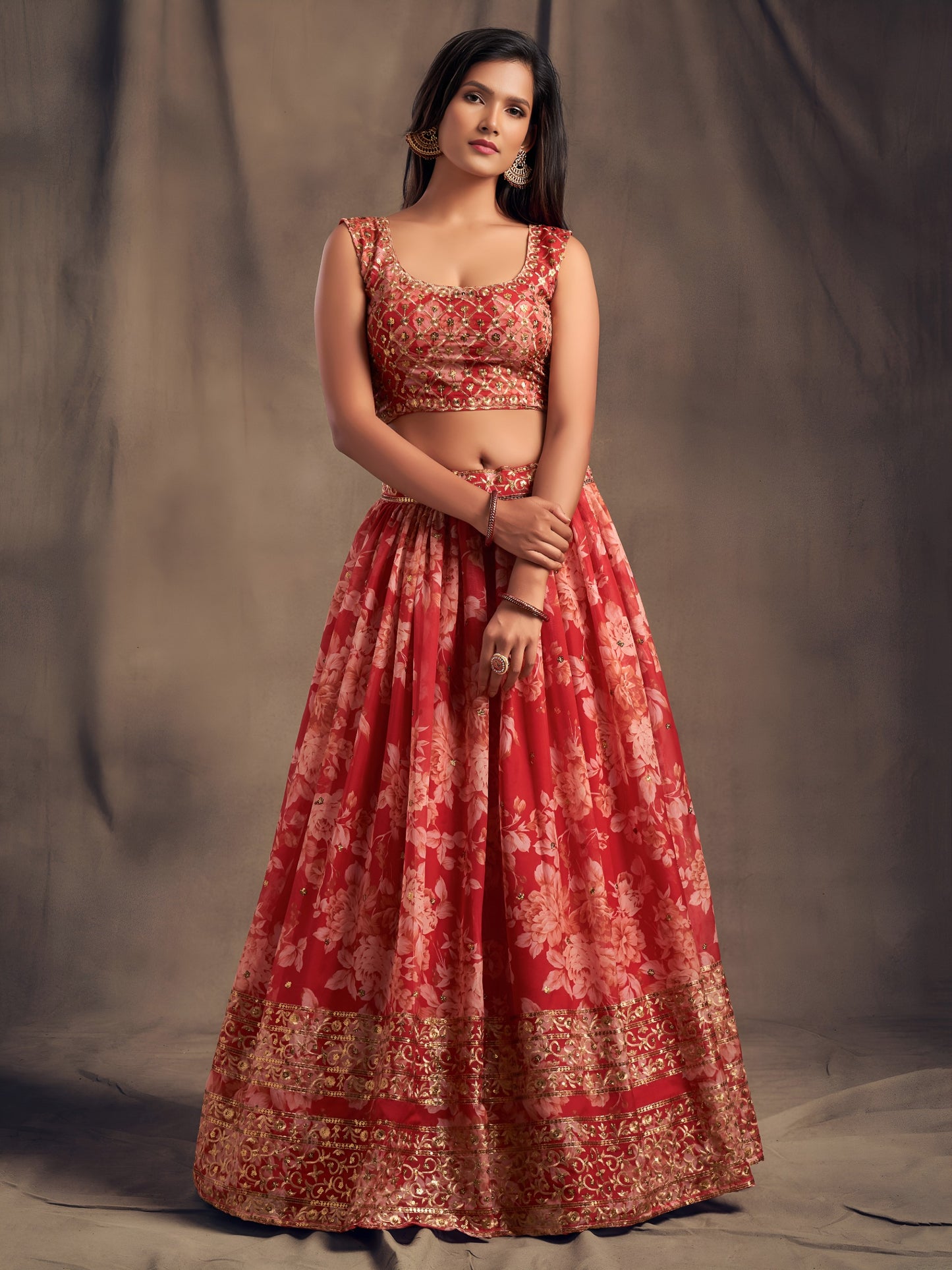 Red Floral Printed Designer Lehenga Choli