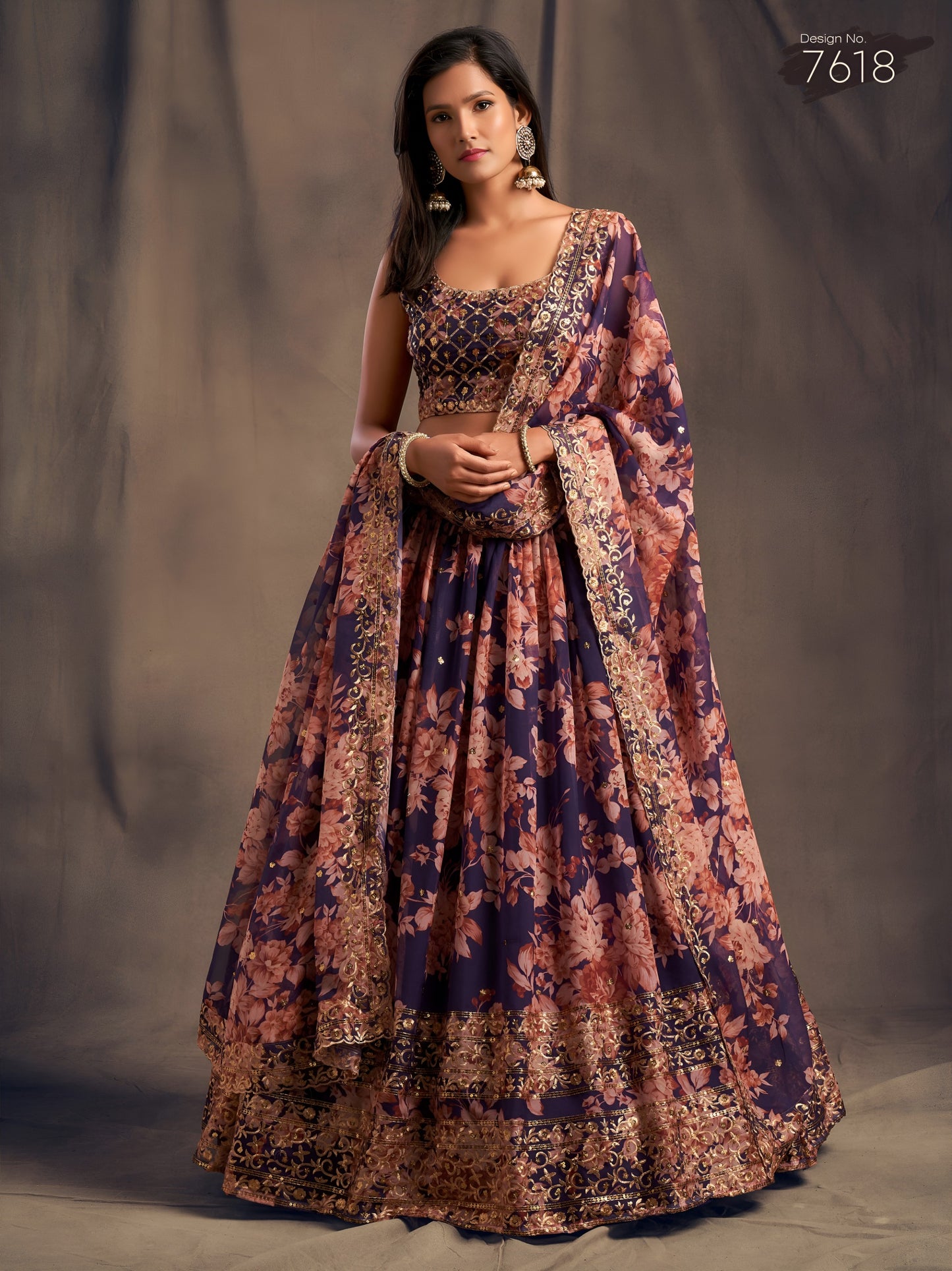 Purple Floral Printed Designer Lehenga Choli