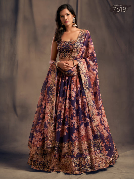 Purple Floral Printed Designer Lehenga Choli