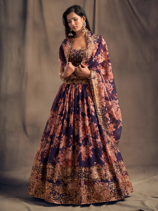 Purple Floral Printed Designer Lehenga Choli