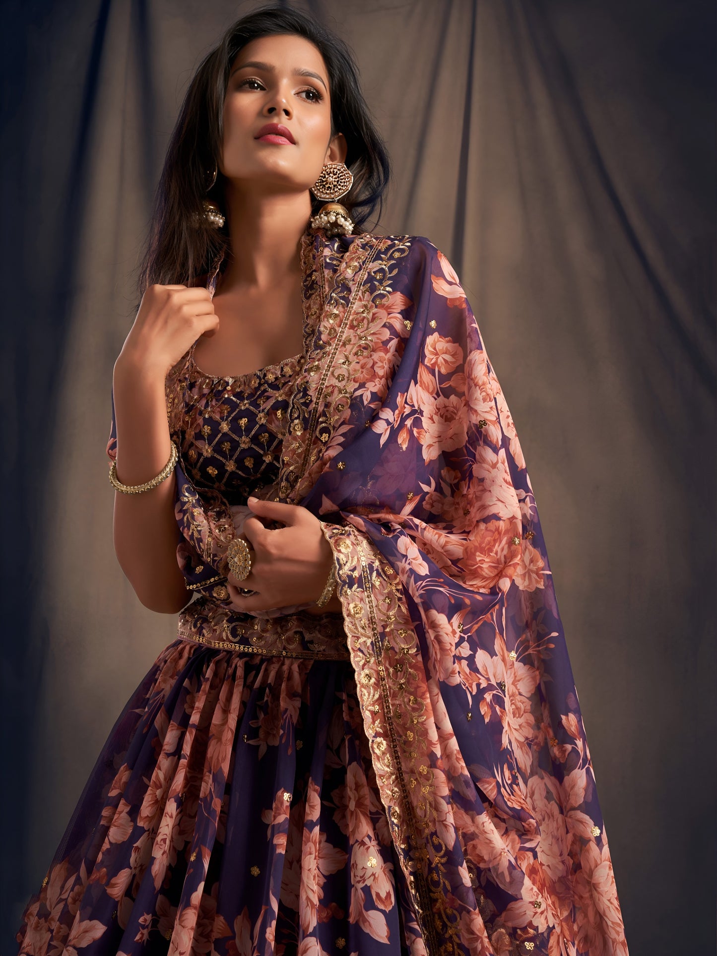 Purple Floral Printed Designer Lehenga Choli