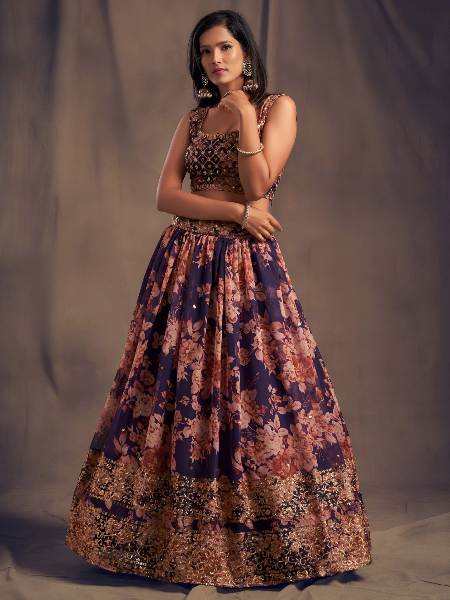 Purple Floral Printed Designer Lehenga Choli