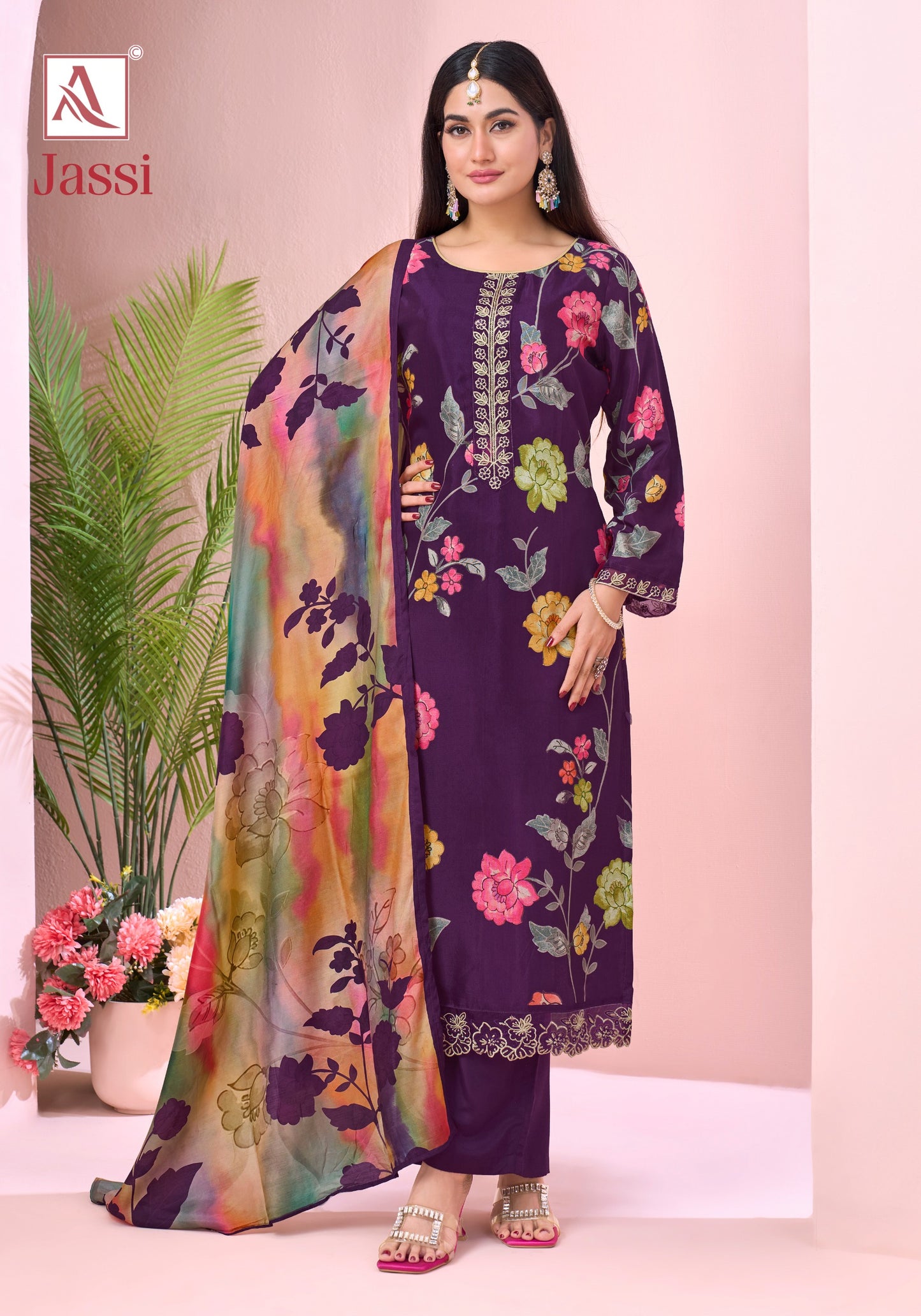 Viscose Maslin Designer Print With Exclusive Embriodery Work of salwar kameez