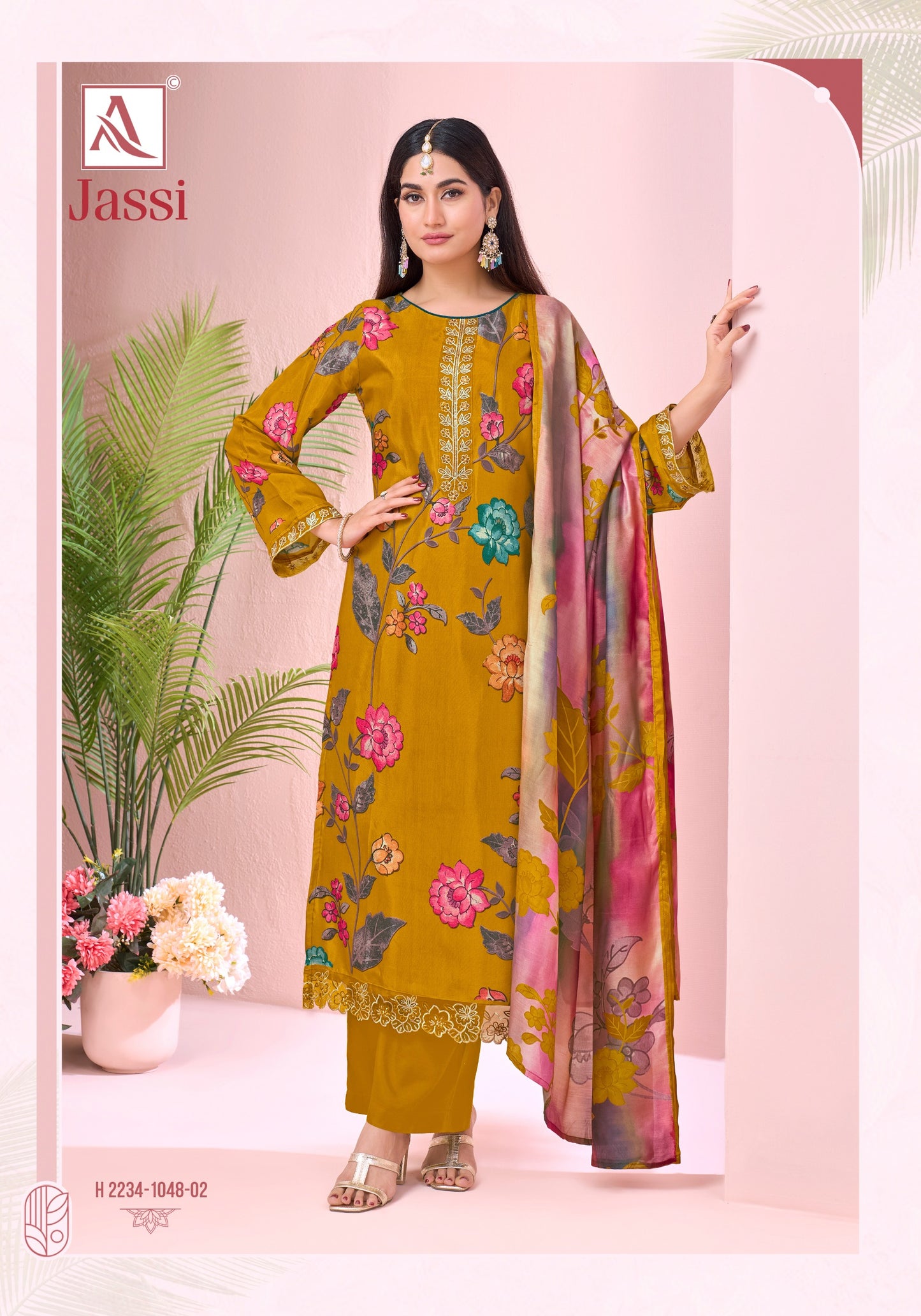 Viscose Maslin Designer Print With Exclusive Embriodery Work of salwar kameez