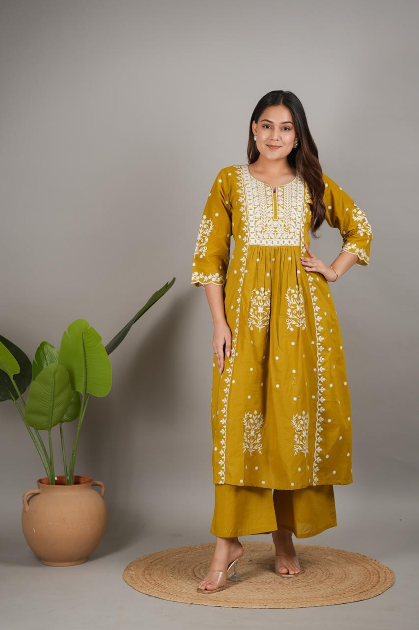 Pure cottonA line cotton  thred  work stich top with   Cotton  linner  kurti