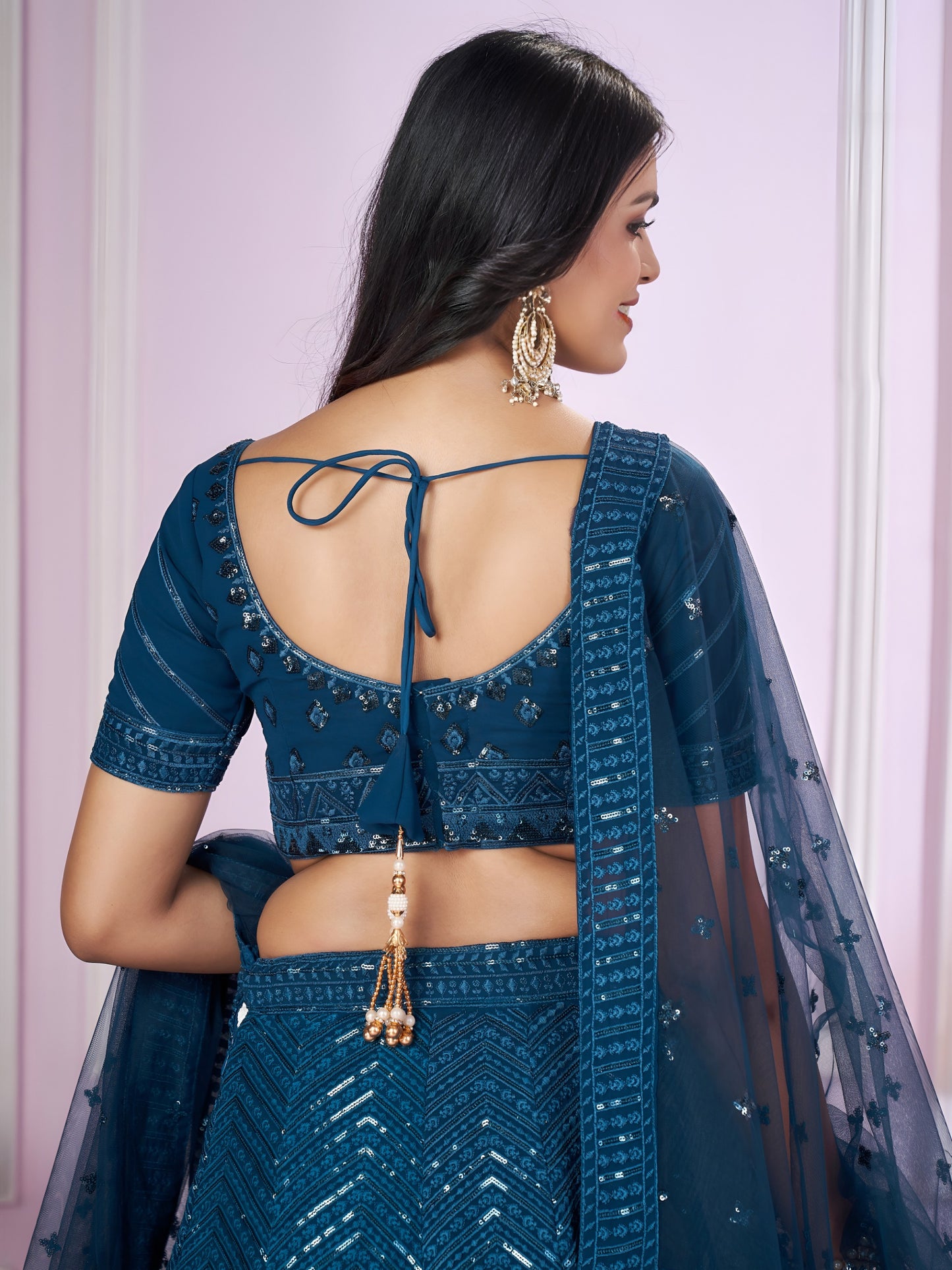 Teal Blue Sequins Embroidered Lehenga Choli