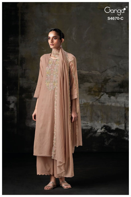 PREMIUM PURE BEMBERG MUL SOLID COLOR WITH EMBROIDERY, EMBROIDERY LACE ON DAMAN & SLEEVES OF SALWAR KAMEEZ