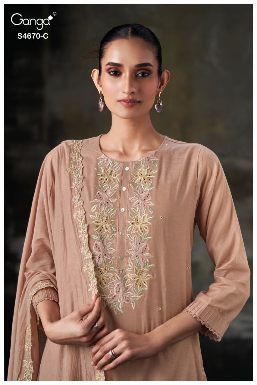 PREMIUM PURE BEMBERG MUL SOLID COLOR WITH EMBROIDERY, EMBROIDERY LACE ON DAMAN & SLEEVES OF SALWAR KAMEEZ