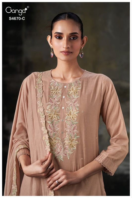 PREMIUM PURE BEMBERG MUL SOLID COLOR WITH EMBROIDERY, EMBROIDERY LACE ON DAMAN & SLEEVES OF SALWAR KAMEEZ
