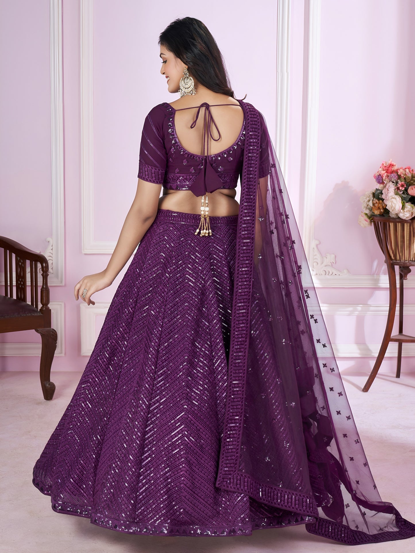 Wine Purple Sequins Embroidered Lehenga Choli  Wedding • Graceful • Special Occasions