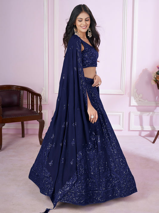 Navy Blue Sequins Embroidered Designer Lehenga Choli . Wedding • Graceful • Special Occasions