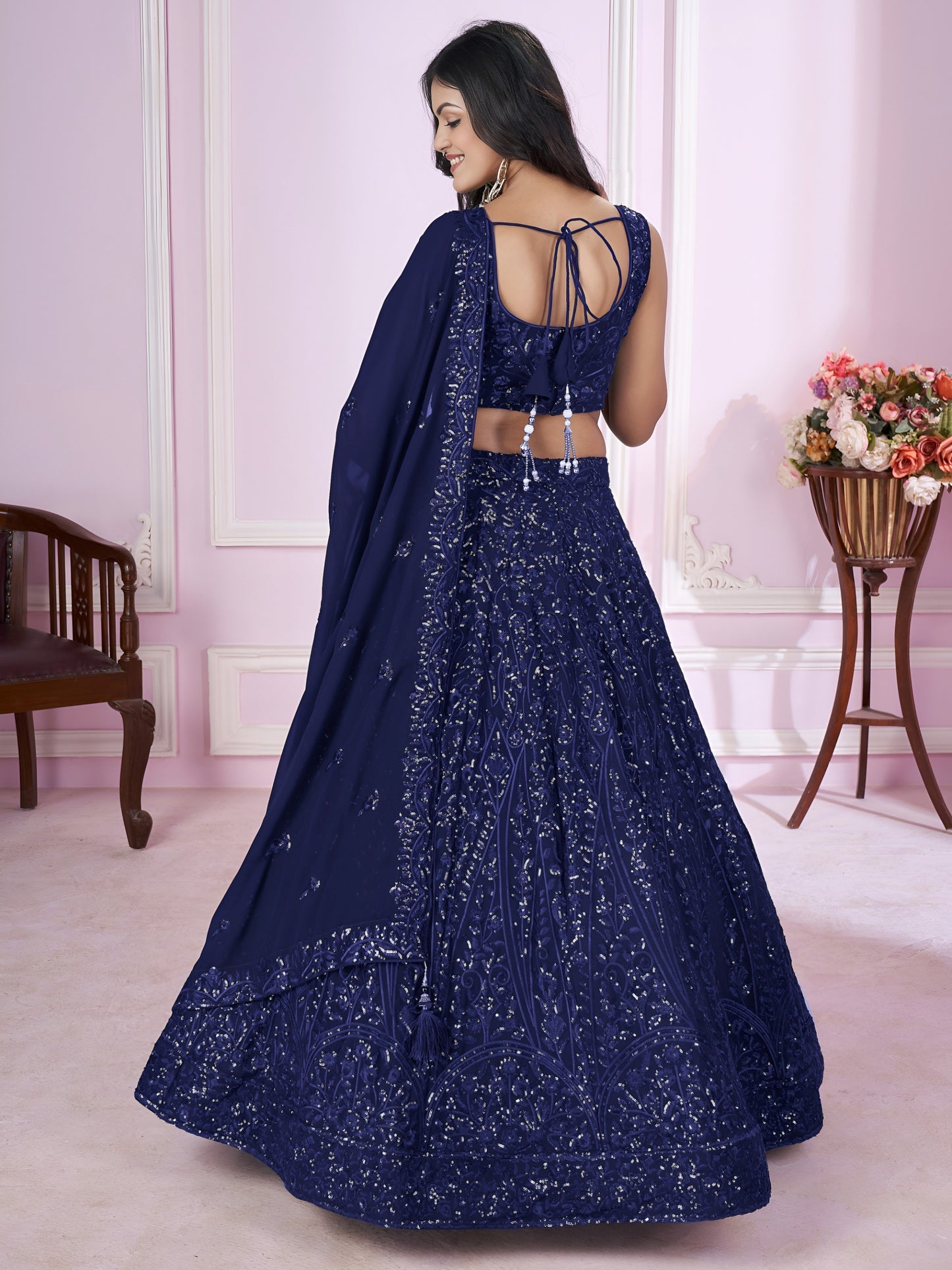 Navy Blue Sequins Embroidered Designer Lehenga Choli . Wedding • Graceful • Special Occasions