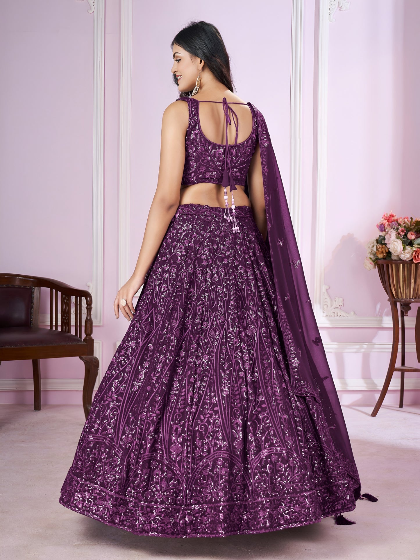Wine Purple Sequins Embroidered Designer Lehenga Choli