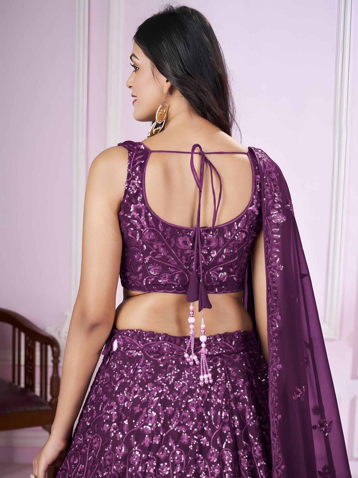 Wine Purple Sequins Embroidered Designer Lehenga Choli
